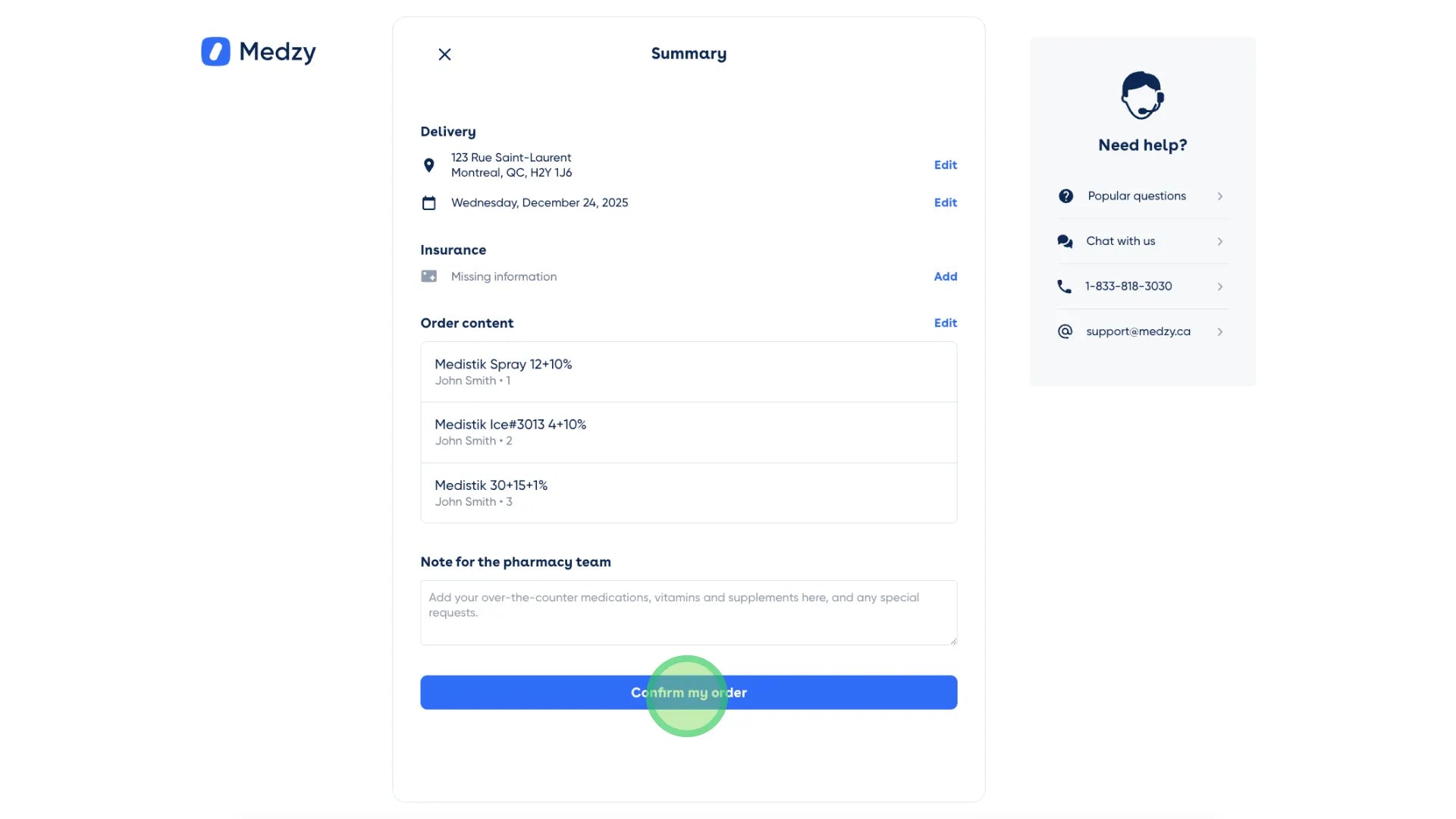 <p>Review all the information to ensure that it is correct, and click “Confirm my order”.</p>