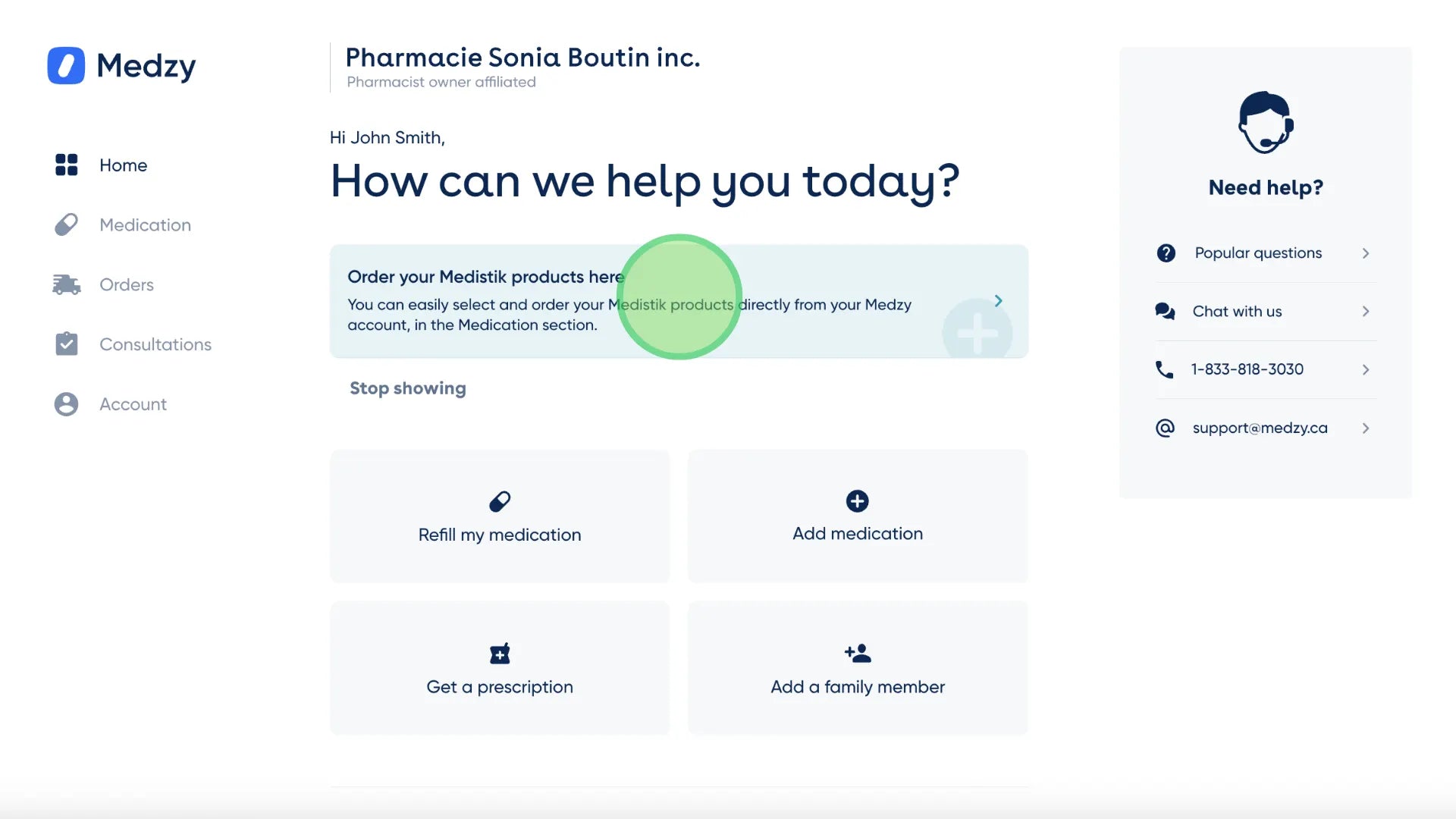 <p>You will be directed to your Medzy account homepage. If you see a banner that says “Order your Medistik products here”, click it.</p>