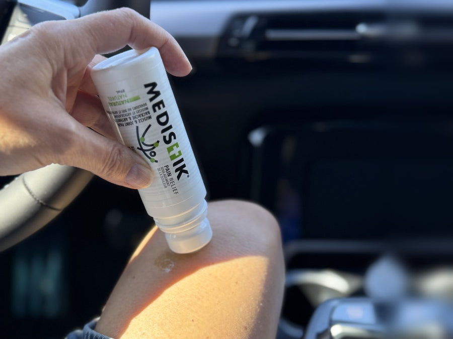 MEDISTIK Daily Defense Roll-On applied to the knee in the car