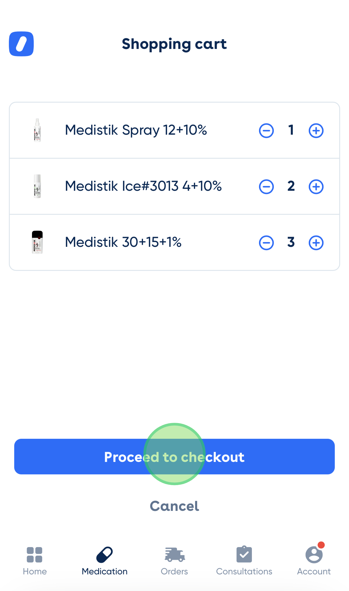 <p>Click “Proceed to Checkout” again.</p>