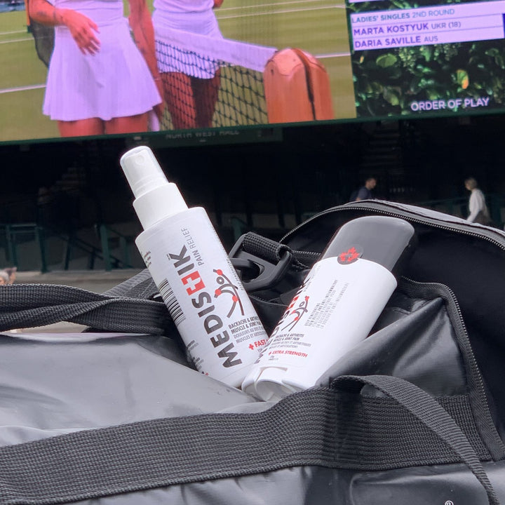 The Power Spray and Power Stick in a kit bag at Wimbledon
