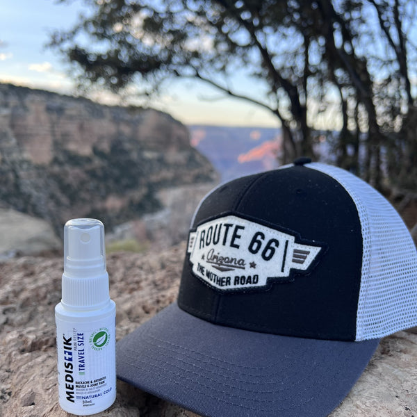 The travel Power Spray with a Route 66 cap